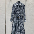 Dior Women Leaf Print Ruffle Shirt Dress D38701