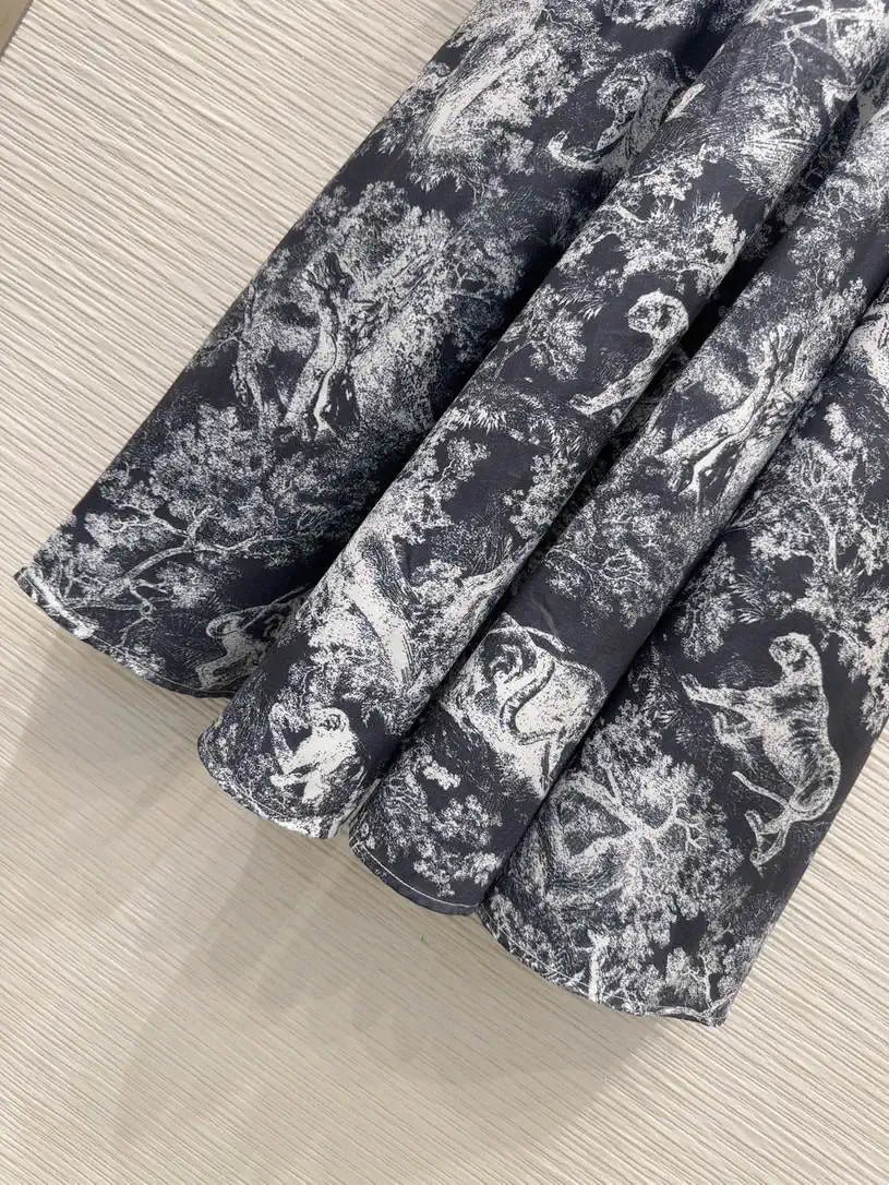 Dior Women Leaf Print Ruffle Shirt Dress D38701