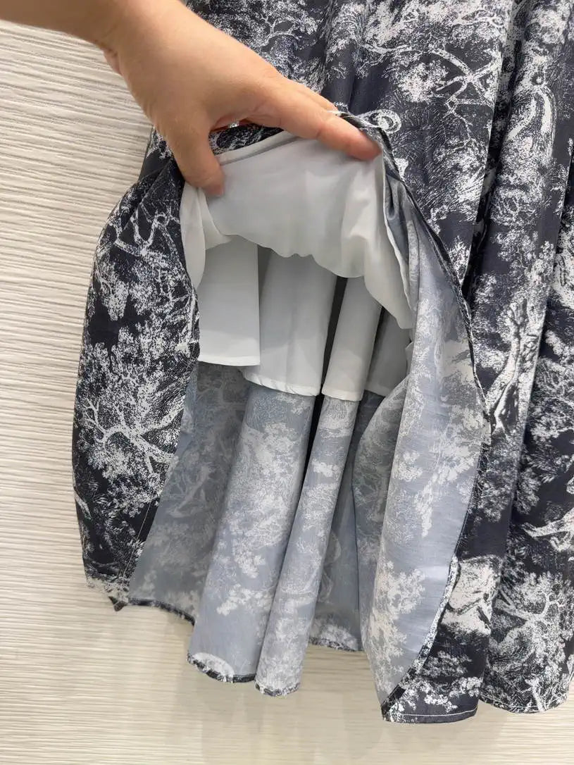 Dior Women Leaf Print Ruffle Shirt Dress D38701