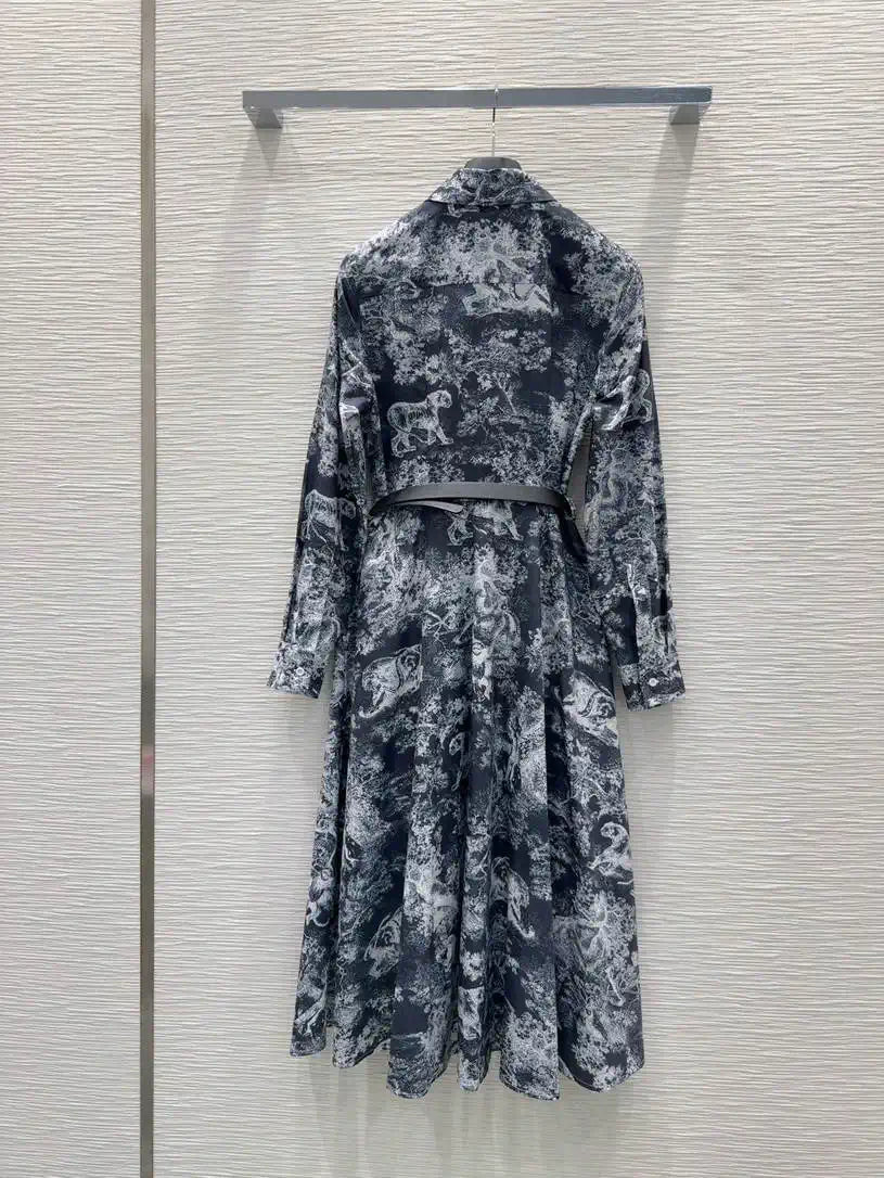 Dior Women Leaf Print Ruffle Shirt Dress D38701