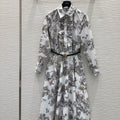 Dior Women Leaf Print Ruffle Shirt Dress D38702