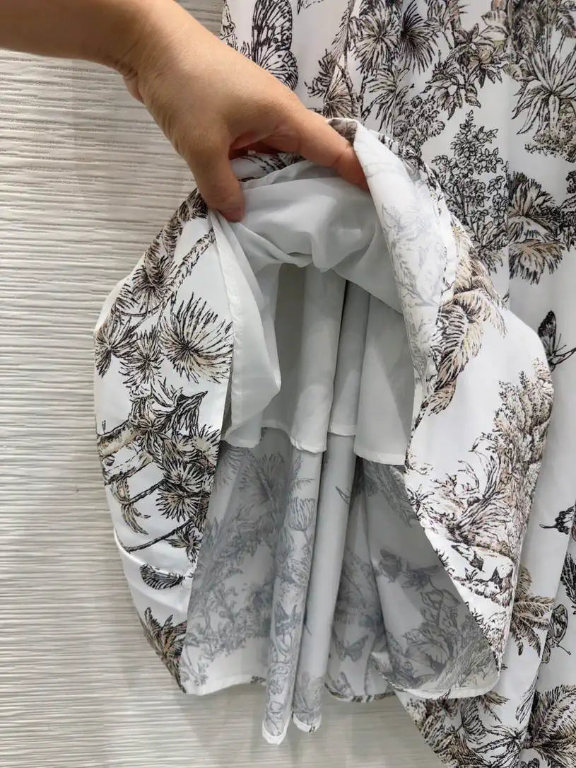 Dior Women Leaf Print Ruffle Shirt Dress D38702