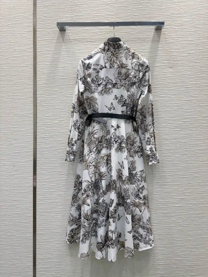 Dior Women Leaf Print Ruffle Shirt Dress D38702