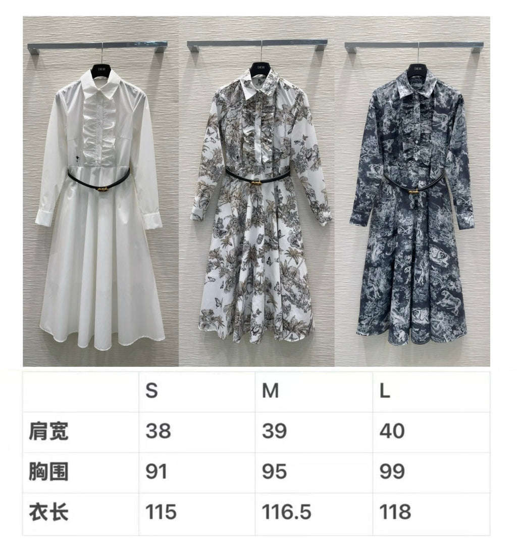 Dior Women Leaf Print Ruffle Shirt Dress D38702