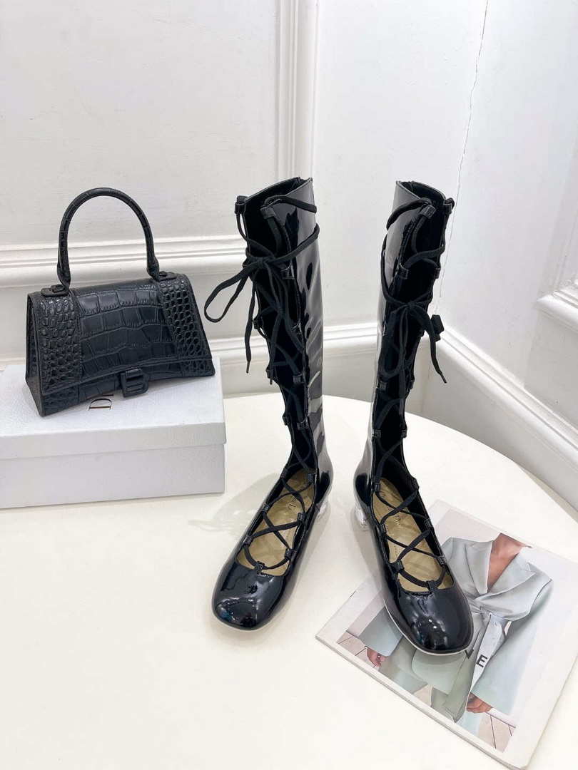 Dior Women¡®s KDI760VNI ARTY Hight lace-up ankle boots in black patent and calfskin