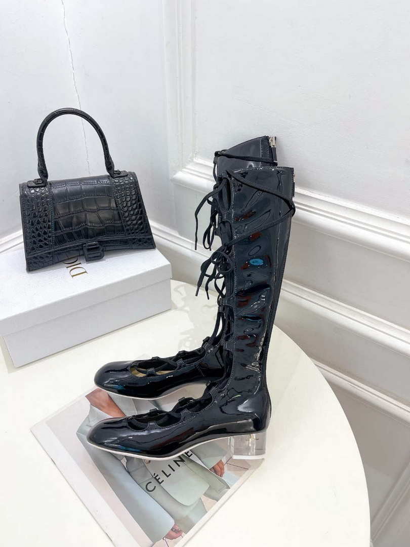Dior Women¡®s KDI760VNI ARTY Hight lace-up ankle boots in black patent and calfskin