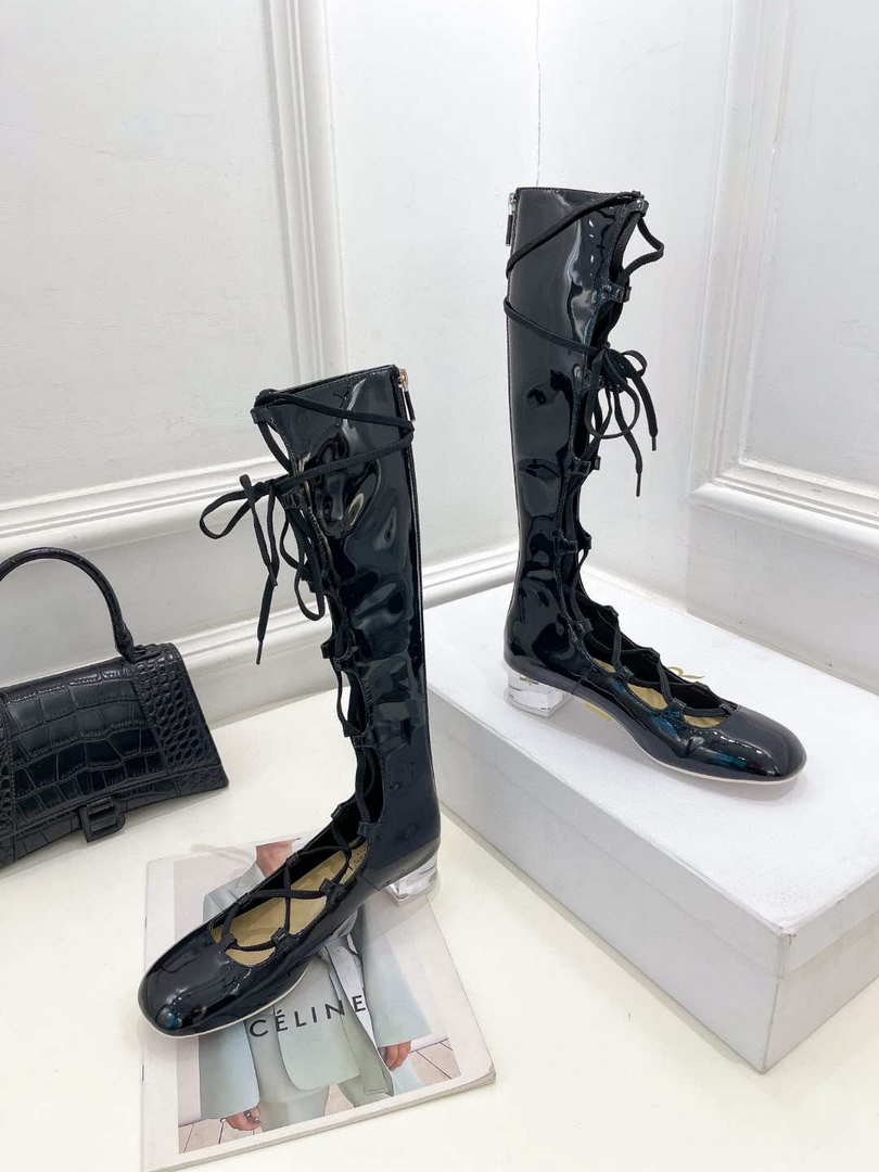 Dior Women¡®s KDI760VNI ARTY Hight lace-up ankle boots in black patent and calfskin