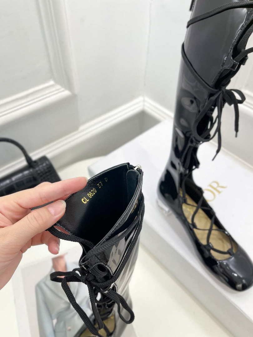 Dior Women¡®s KDI760VNI ARTY Hight lace-up ankle boots in black patent and calfskin