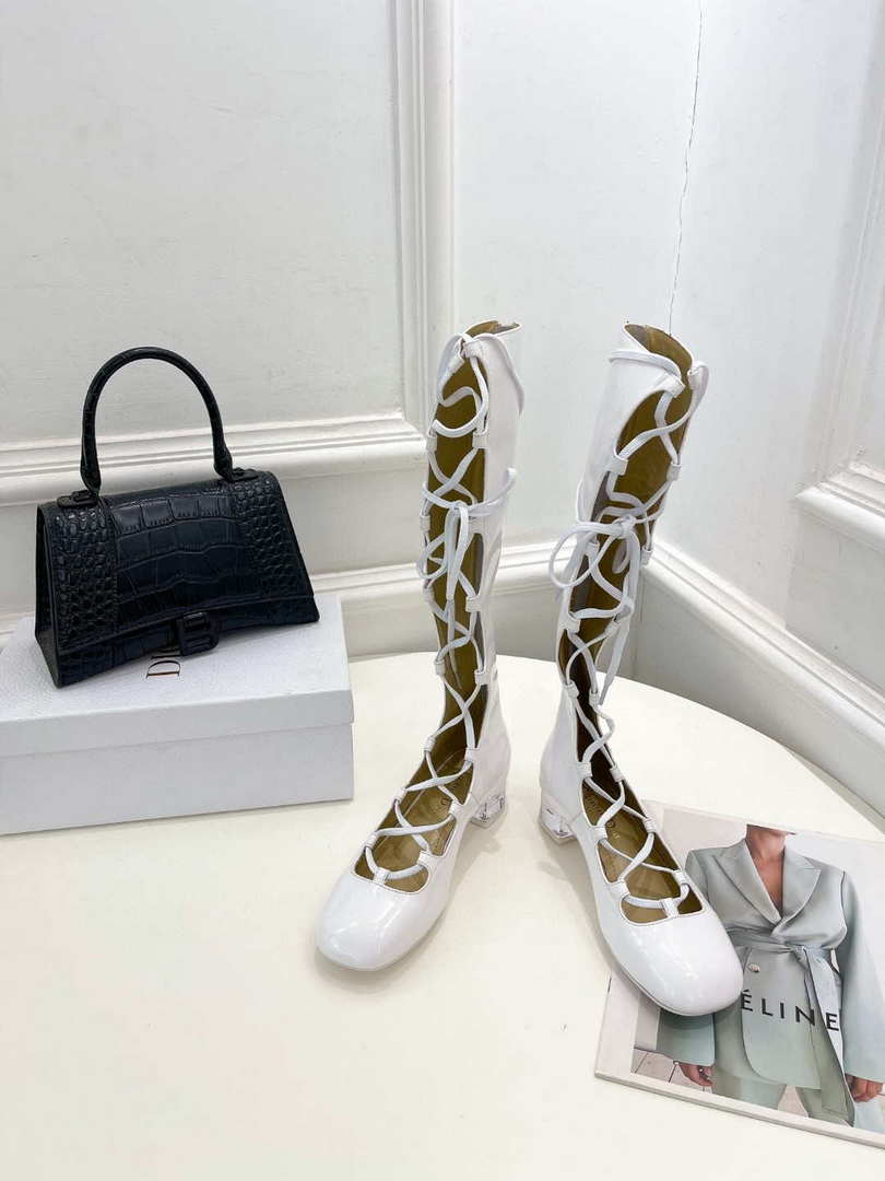 Dior Women¡®s KDI760VNI ARTY Hight lace-up ankle boots in white patent and calfskin