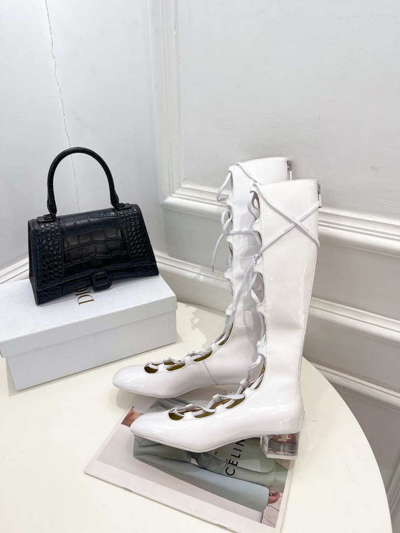 Dior Women¡®s KDI760VNI ARTY Hight lace-up ankle boots in white patent and calfskin