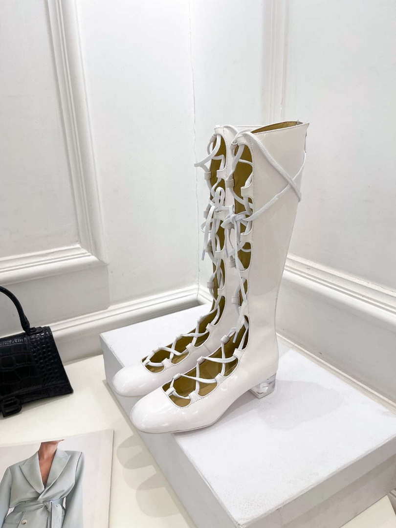 Dior Women¡®s KDI760VNI ARTY Hight lace-up ankle boots in white patent and calfskin