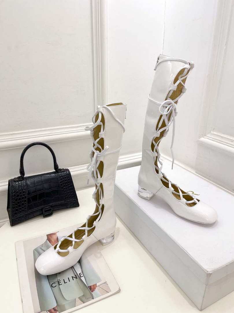 Dior Women¡®s KDI760VNI ARTY Hight lace-up ankle boots in white patent and calfskin