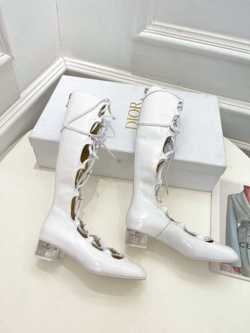Dior Women¡®s KDI760VNI ARTY Hight lace-up ankle boots in white patent and calfskin