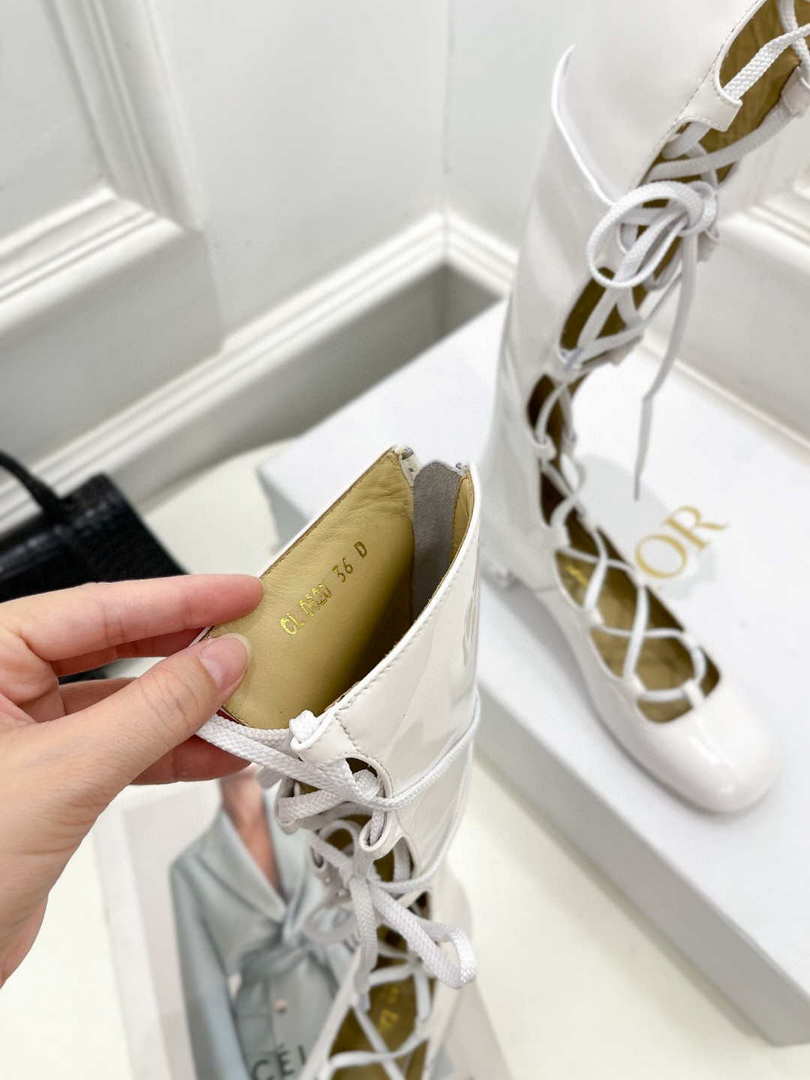 Dior Women¡®s KDI760VNI ARTY Hight lace-up ankle boots in white patent and calfskin