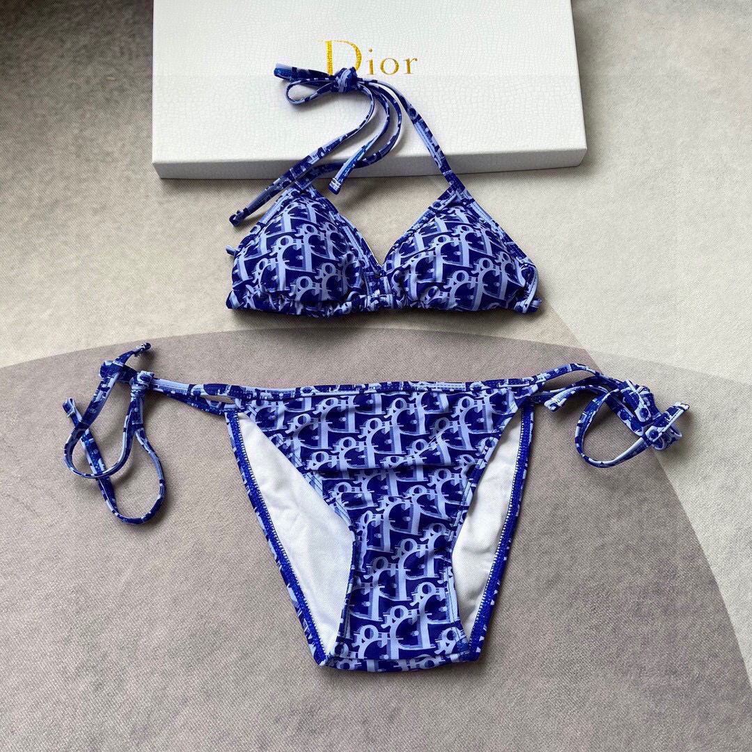Dior Women's  BIKINI TOP Blue Dior Oblique Technical Fabric 11BB01 - luxibagsmall