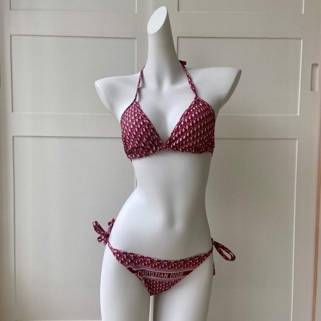 Dior Women's Designer inspired monogram pink trotter Wine red swimsuit swimming suit 38097 - luxibagsmall