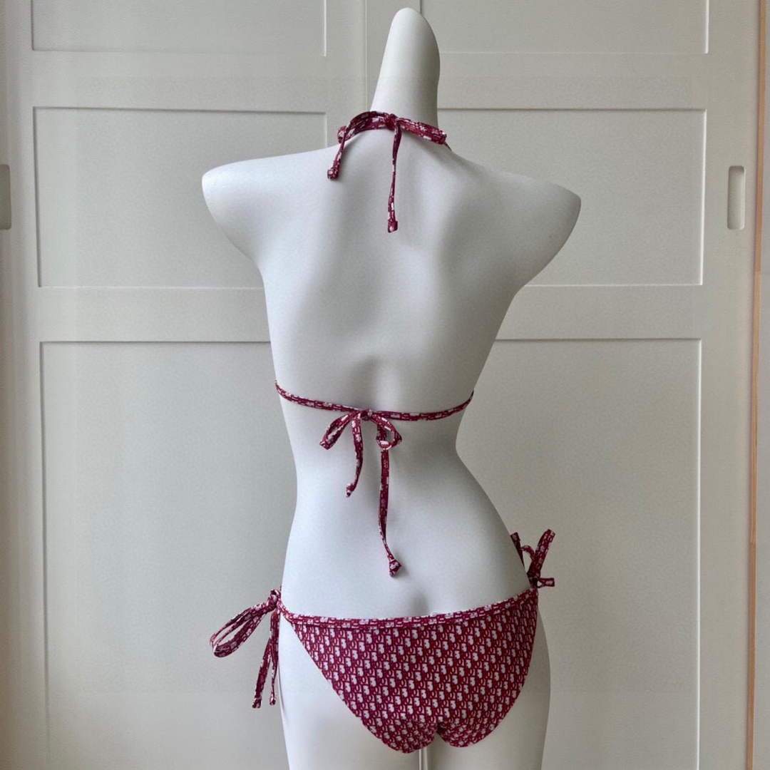 Dior Women's Designer inspired monogram pink trotter Wine red swimsuit swimming suit 38097 - luxibagsmall