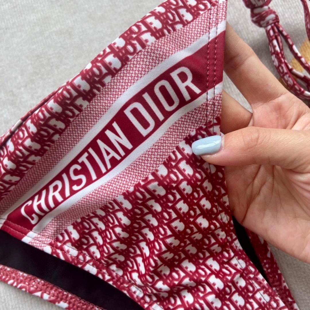 Dior Women's Designer inspired monogram pink trotter Wine red swimsuit swimming suit 38097 - luxibagsmall