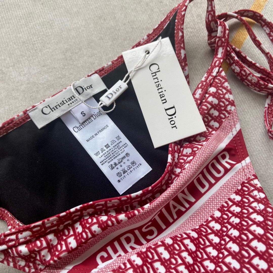 Dior Women's Designer inspired monogram pink trotter Wine red swimsuit swimming suit 38097 - luxibagsmall