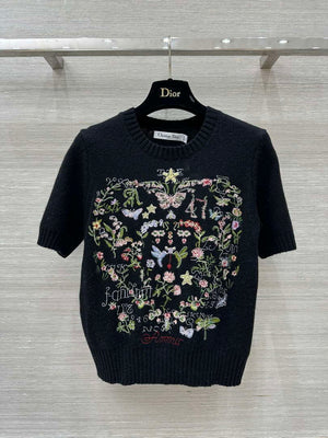 Dior Women's Floral embroidered short sleeves Sweater D38006 - S - View 1