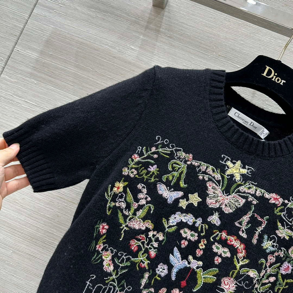 Dior Women's Floral embroidered short sleeves Sweater D38006