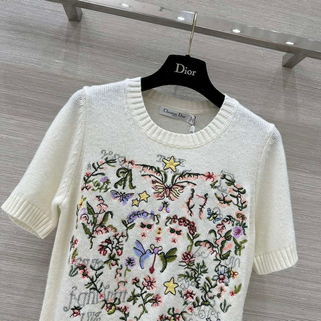 Dior Women's Floral embroidered short sleeves Sweater D38007
