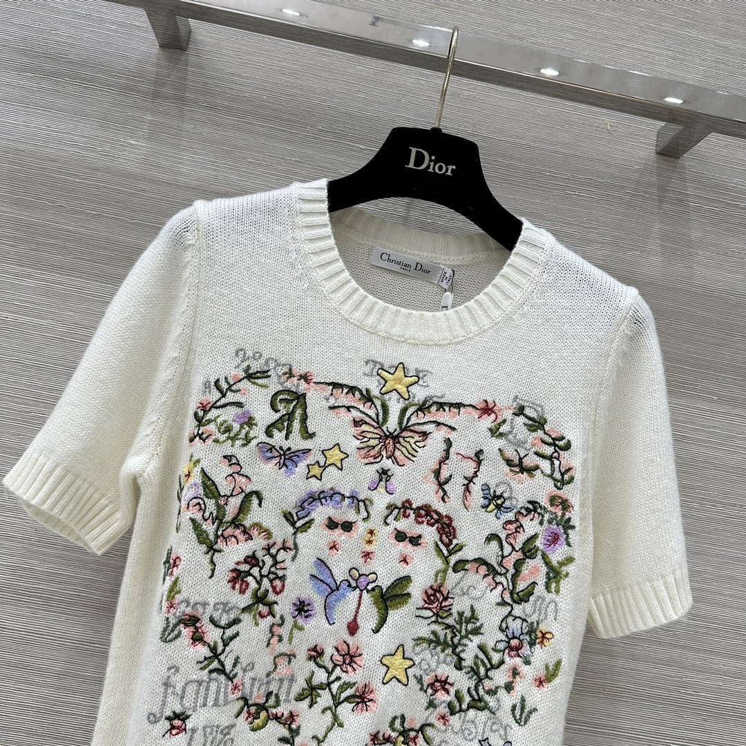 Dior Women's Floral embroidered short sleeves Sweater D38007