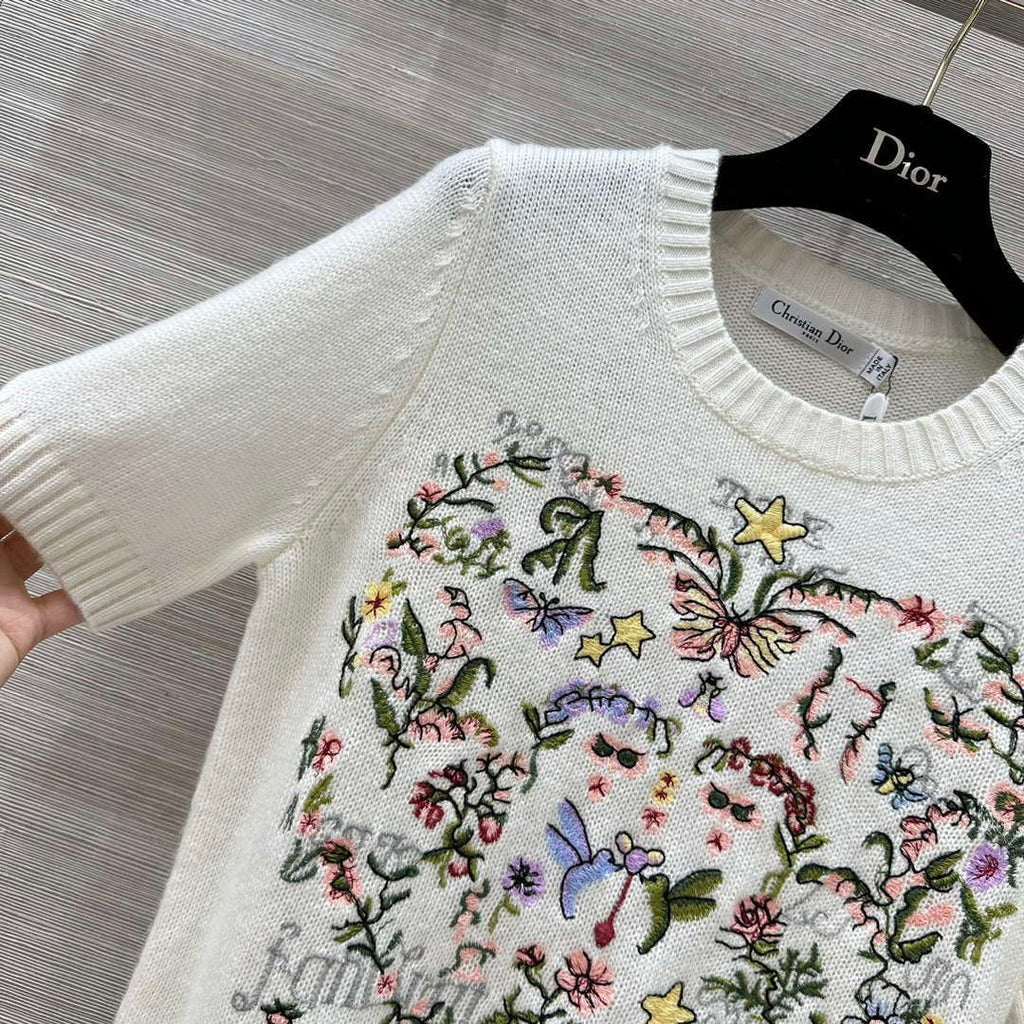 Dior Women's Floral embroidered short sleeves Sweater D38007