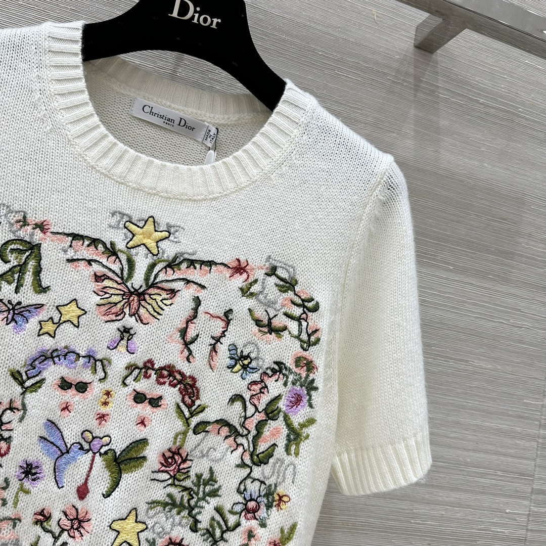 Dior Women's Floral embroidered short sleeves Sweater D38007