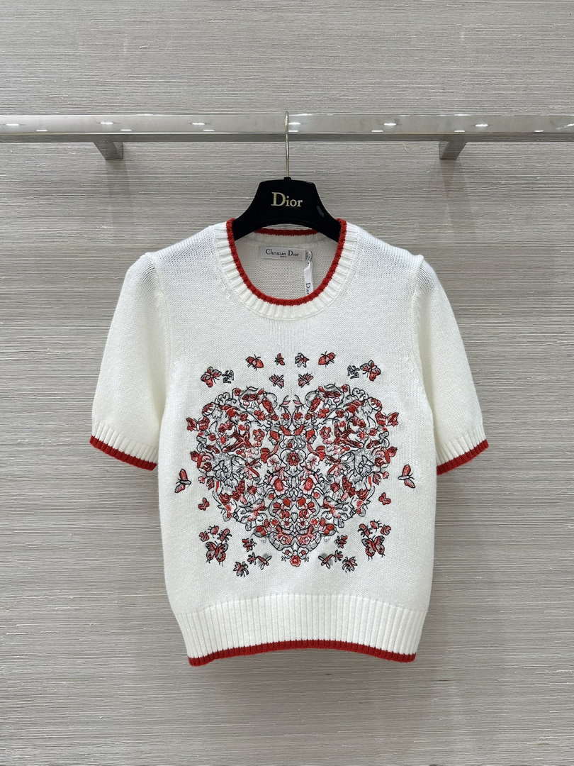 Dior Women's Floral embroidered Short sleeves Sweater D38017
