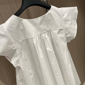 Dior Women's Ruffled flying sleeve A-line doll-fit shirt top D60021 - White / S - View 1