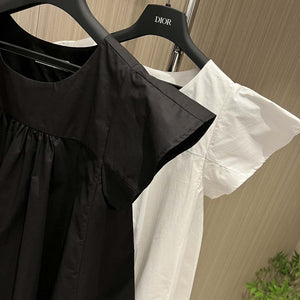 Dior Women's Ruffled flying sleeve A-line doll-fit shirt top D60021 - White / S - View 2
