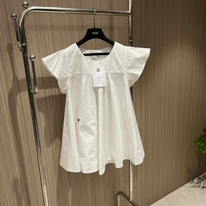 Dior Women's Ruffled flying sleeve A-line doll-fit shirt top D60021 - White / S - View 3