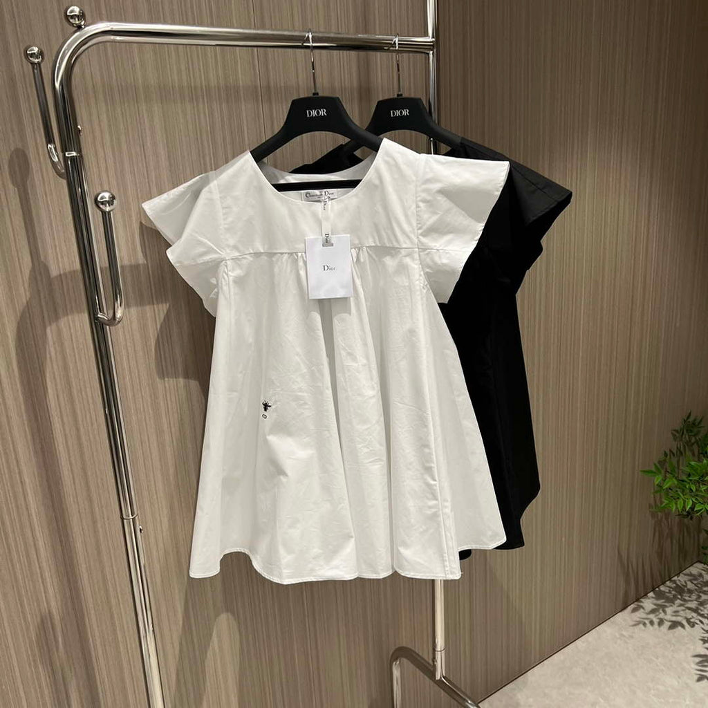 Dior Women's Ruffled flying sleeve A-line doll-fit shirt top D60021