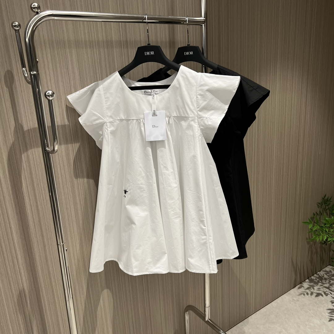 Dior Women's Ruffled flying sleeve A-line doll-fit shirt top D60021