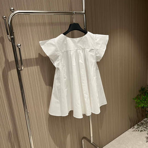 Dior Women's Ruffled flying sleeve A-line doll-fit shirt top D60021 - White / S - View 6