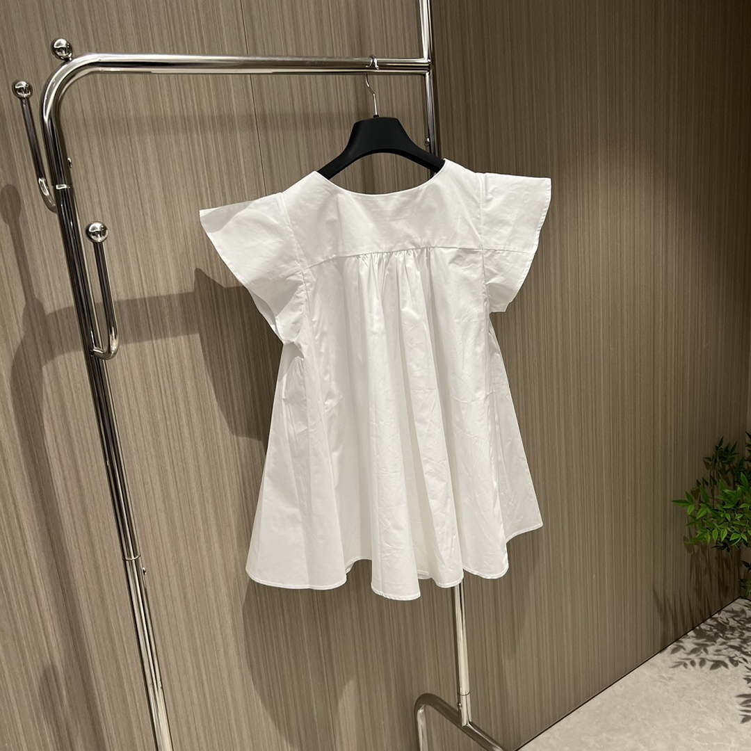 Dior Women's Ruffled flying sleeve A-line doll-fit shirt top D60021
