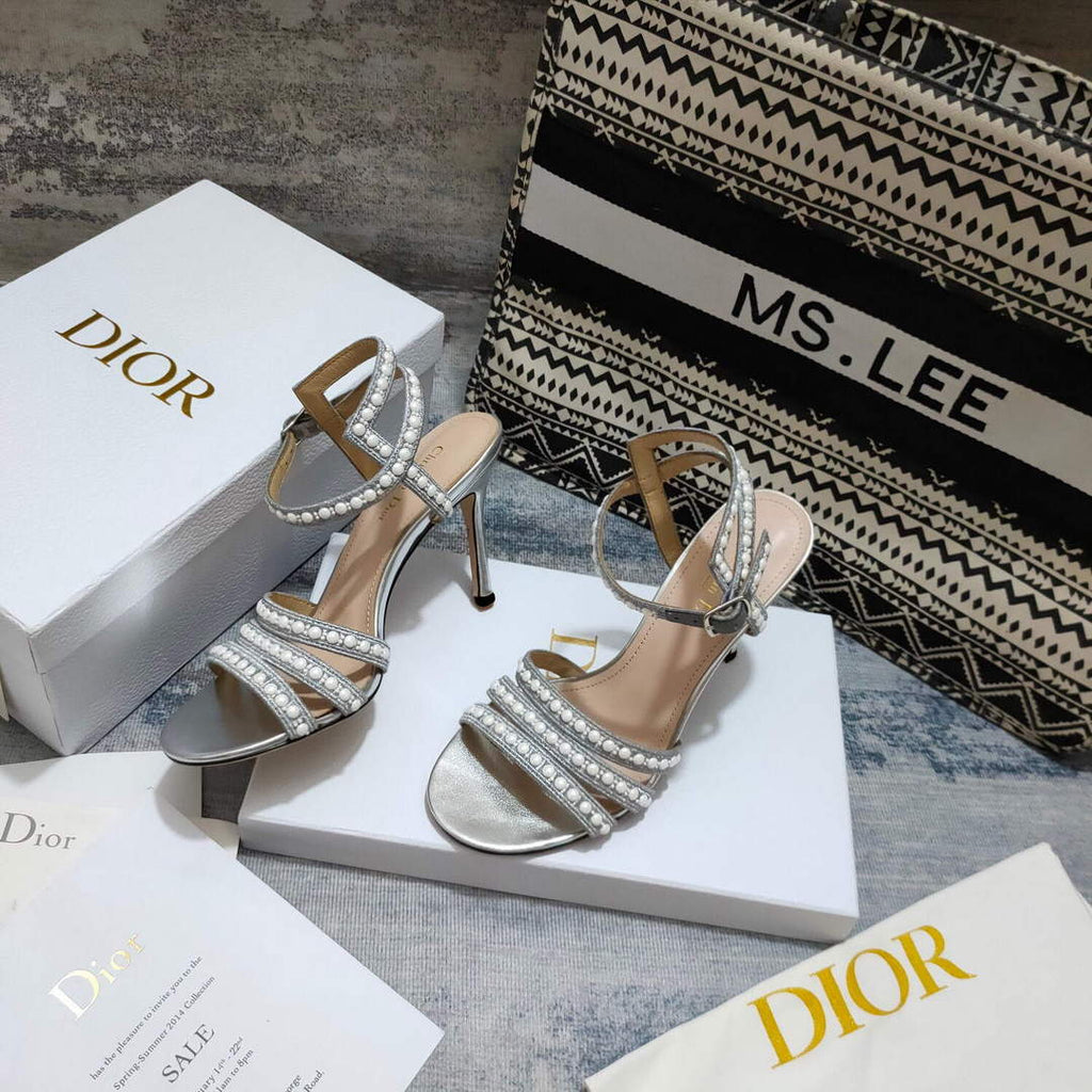 Dior Women's Shoes dior gem heeled sandal KCQ701PRM Silver