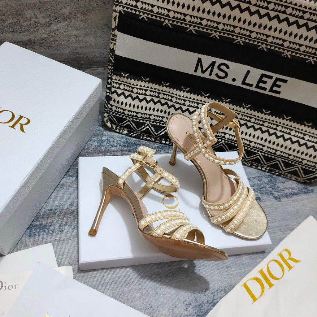 Dior Women's Shoes dior gem heeled sandal KCQ701PRM Gold