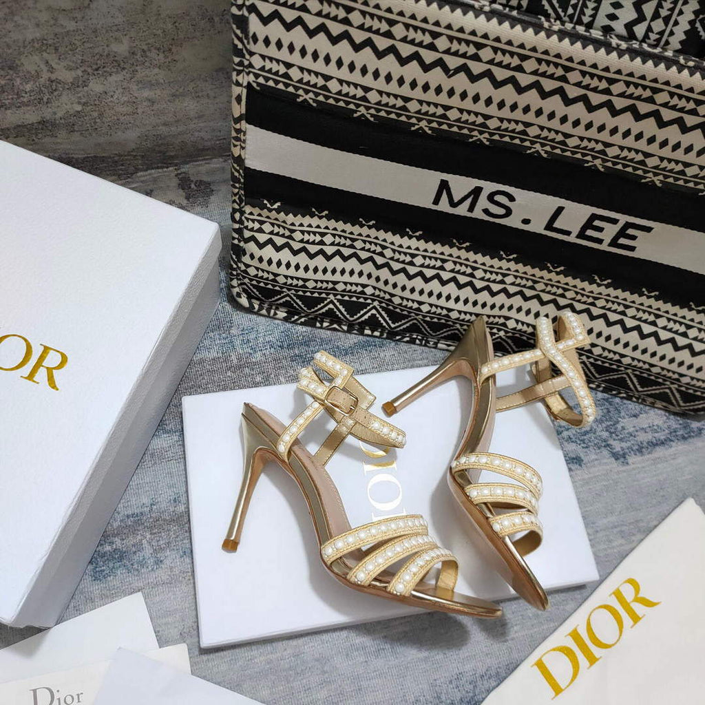 Dior Women's Shoes dior gem heeled sandal KCQ701PRM Gold
