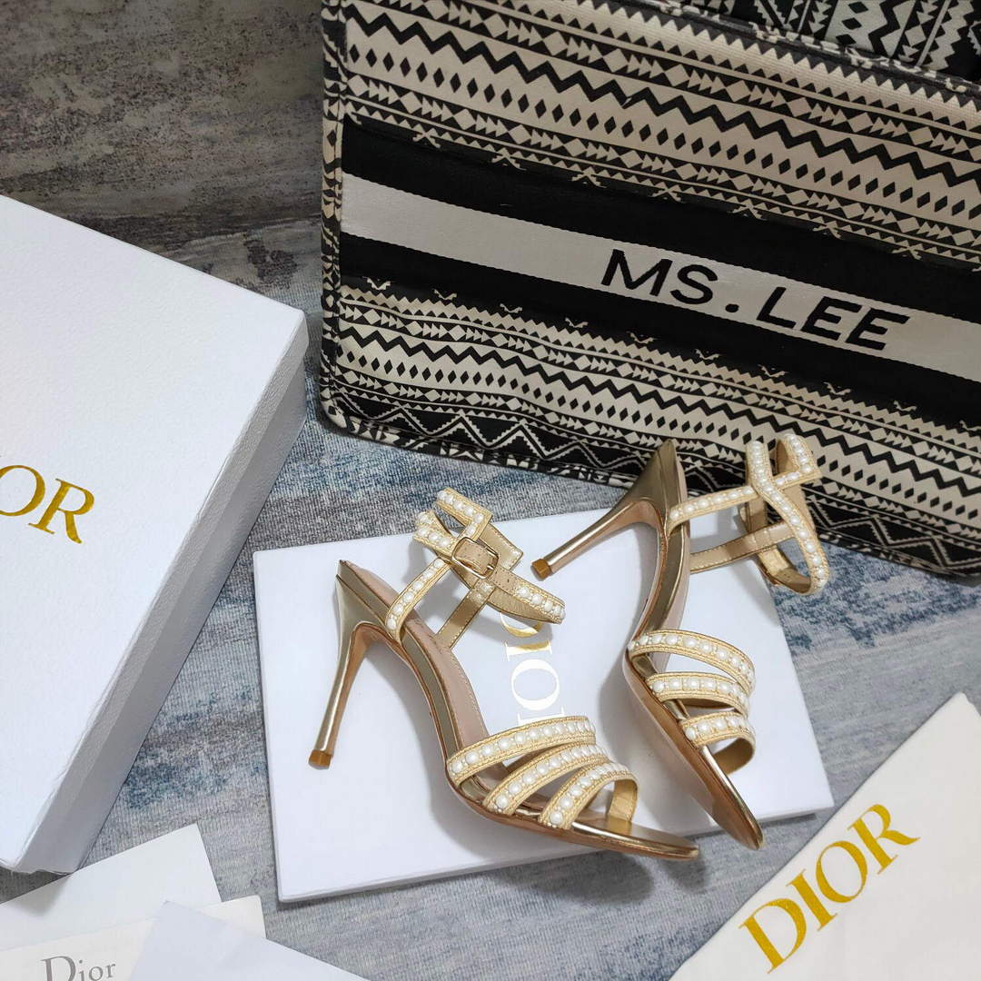 Dior Women's Shoes dior gem heeled sandal KCQ701PRM Gold