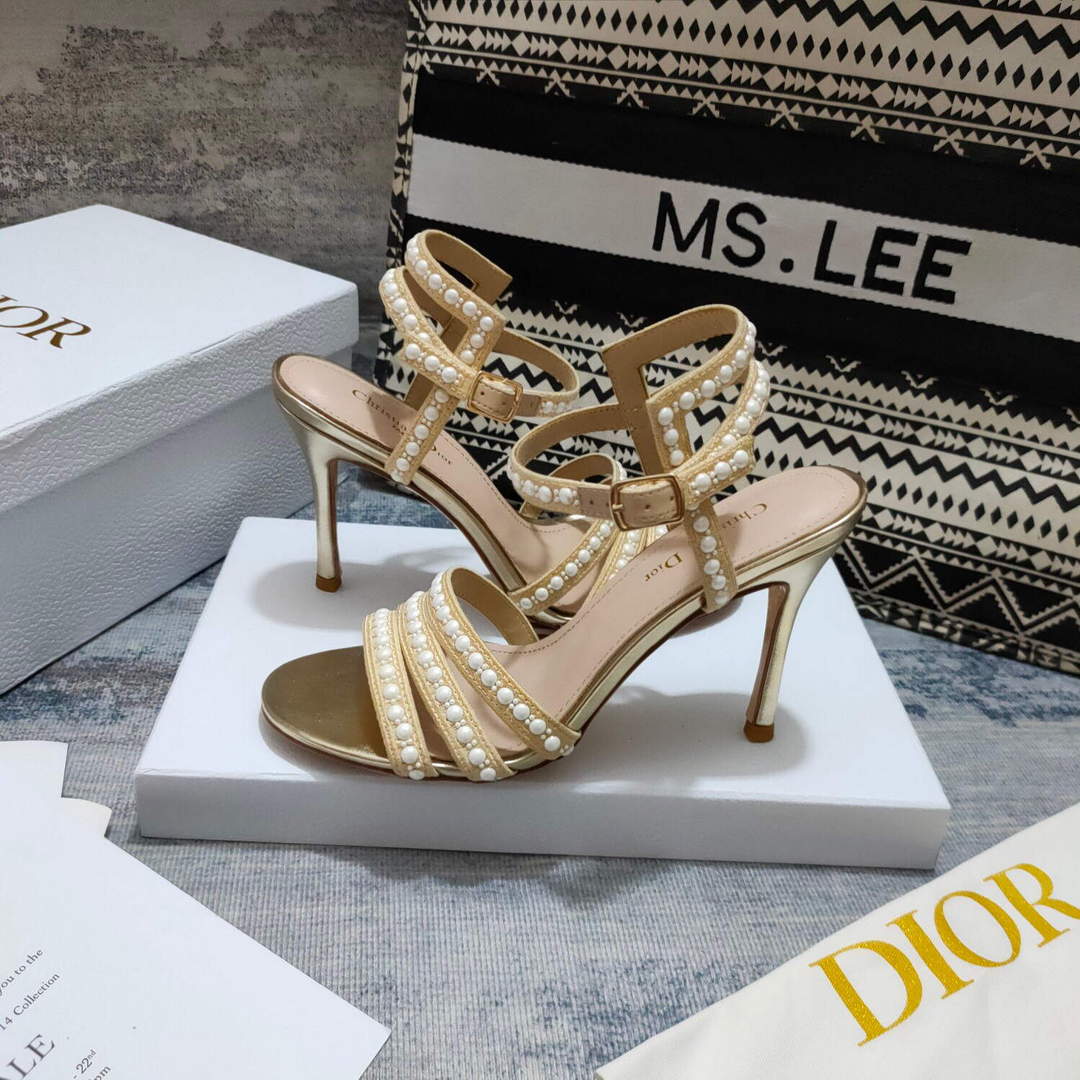 Dior Women's Shoes dior gem heeled sandal KCQ701PRM Gold