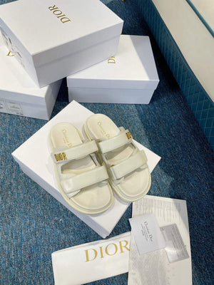 Dior Women's Shoes Dioract Slide White Lambskin KCQ718LAB - 35 - View 3