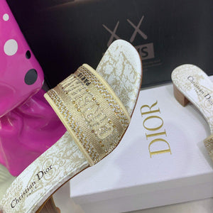 Dior Women's Shoes Dway Heeled Slide Metallic Thread Strass KCQ244CHS Gold - 35 - View 8