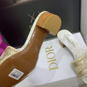 Dior Women's Shoes Dway Heeled Slide Metallic Thread Strass KCQ244CHS Gold - 35 - View 9