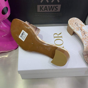 Dior Women's Shoes Dway Heeled Slide Metallic Thread Strass KCQ244CHS naked powder - 35 - View 9