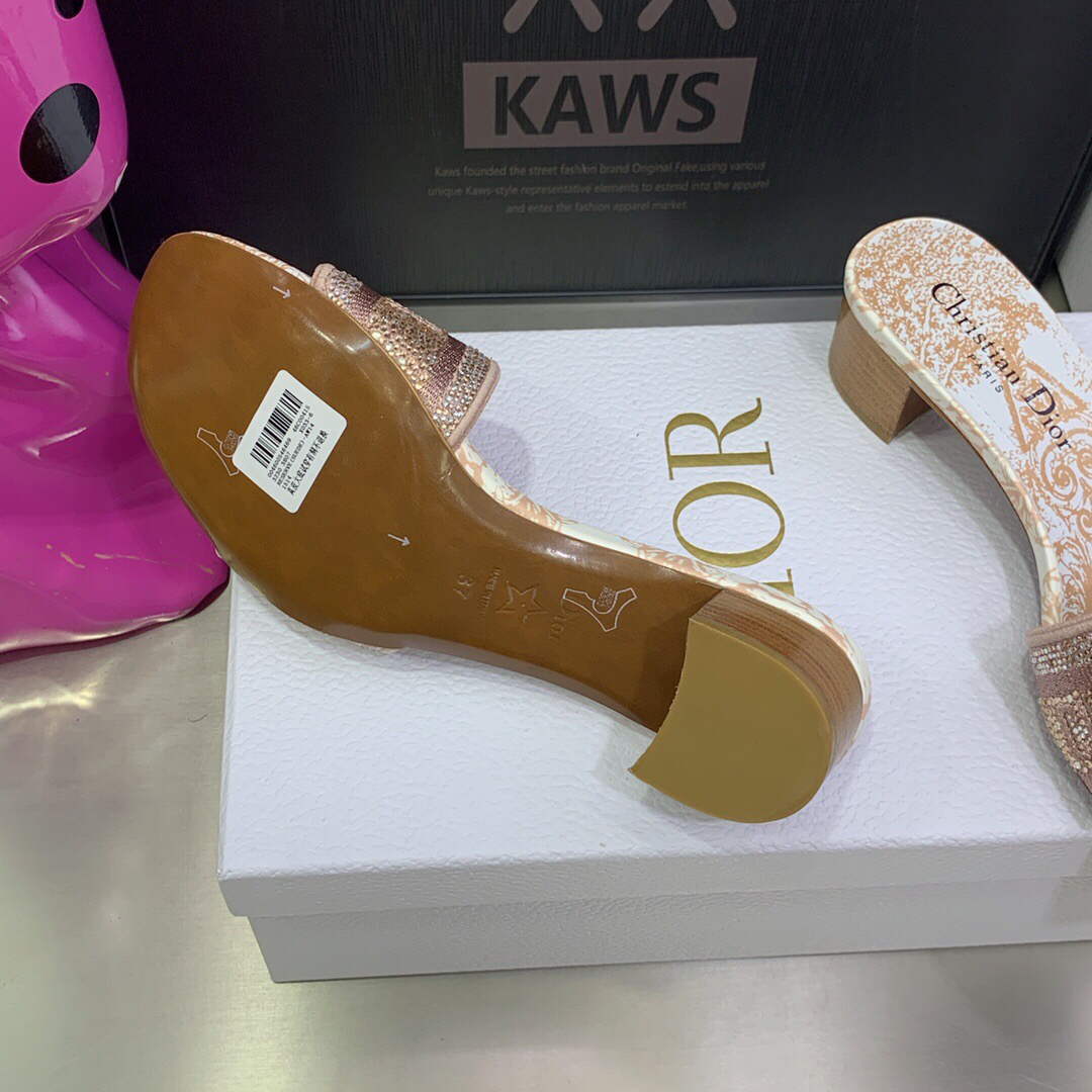 Dior Women's Shoes Dway Heeled Slide Metallic Thread Strass KCQ244CHS naked powder