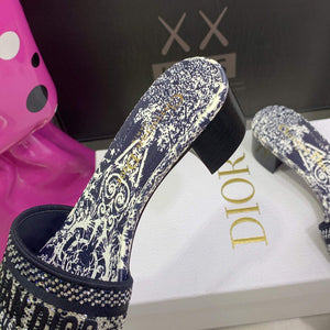 Dior Women's Shoes Dway Heeled Slide Metallic Thread Strass KCQ244CHS Navy blue - 35 - View 7