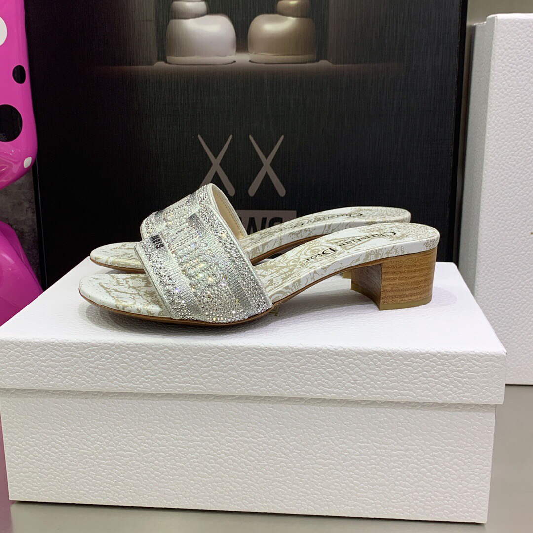 Dior Women's Shoes Dway Heeled Slide Metallic Thread Strass KCQ244CHS Gray - 35 - View 5