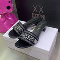 Dior Women's Shoes Dway Heeled Slide Metallic Thread Strass KCQ244LCS Black